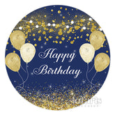 Lofaris Round Navy Blue Ane Golden Happy Birthday Backdrop